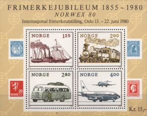 Norvegia-1980-Expozitia Internationala de Timbre NORWEX '80, Oslo - a 125-a aniversare a timbrelor norvegiene.